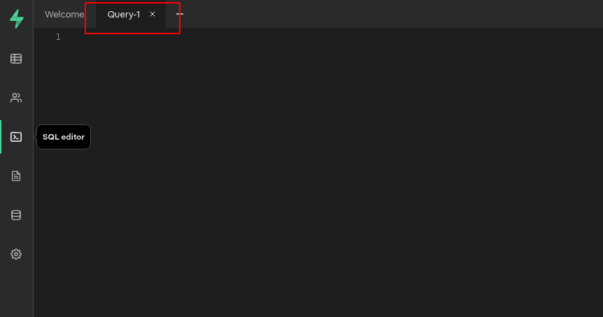 SQL Editor and Highlighted Query-1 tab screenshot